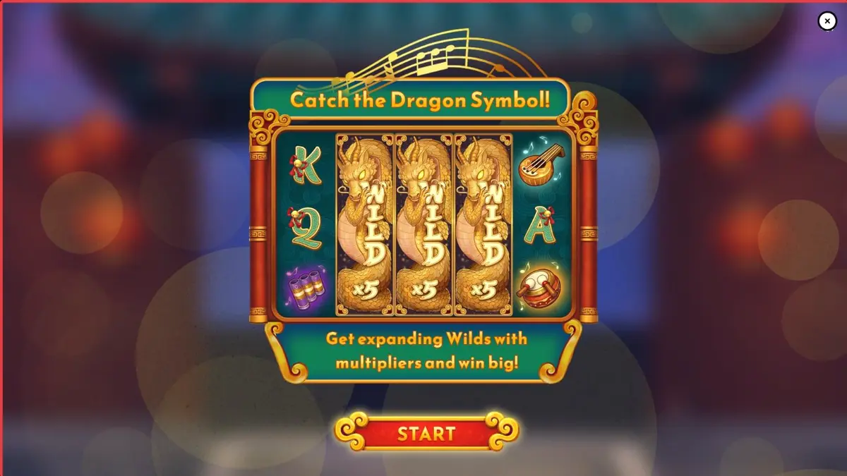 Pemandangan visual slot Song for Dragon dengan naga emas dan simbol tradisional Tiongkok