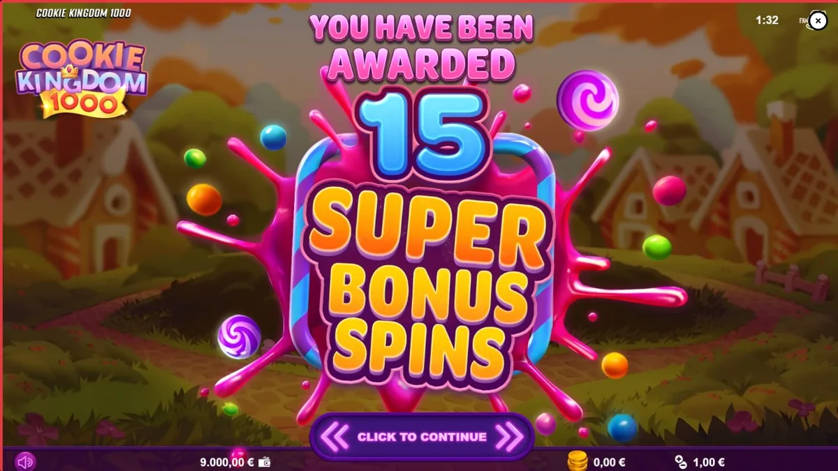 Tampilan visual slot Cookie Kingdom 1000 dengan tema permen dan beruang baker
